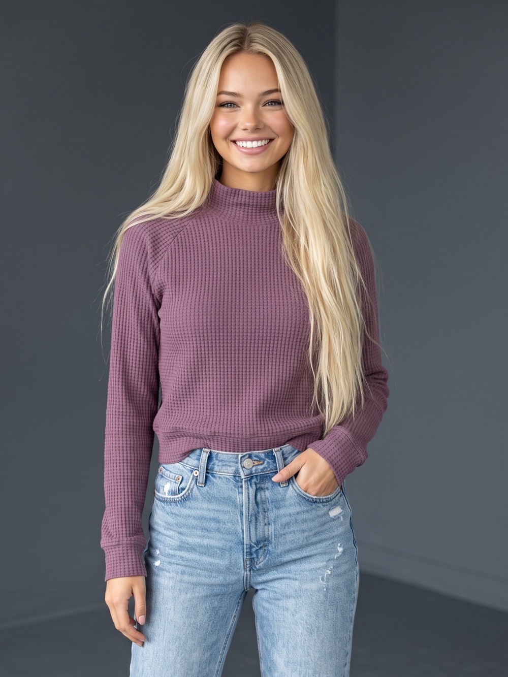 The North Face Women's Mauve Waffle-Knit Turtleneck Sweater